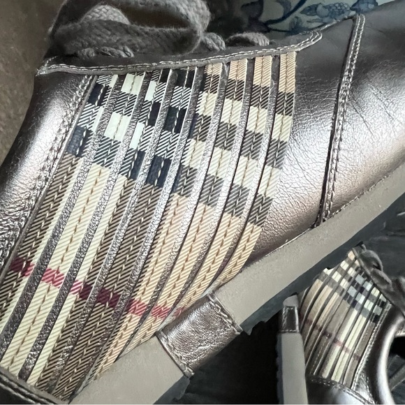 Burberry Metallic Leather Check Leather trim Lace Up Sneakers EU38 US8 - Picture 9 of 15